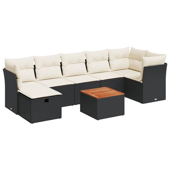 Salon de jardin 8 pcs avec coussins noir résine tressée