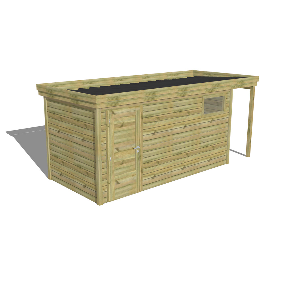 Abri de jardin bois pin traité autoclave 27mm - 5,34x2,14m / 11m2 - bac acier - abri français