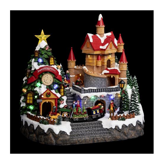 Village de noël lumineux, animé et musical chateau du père noël