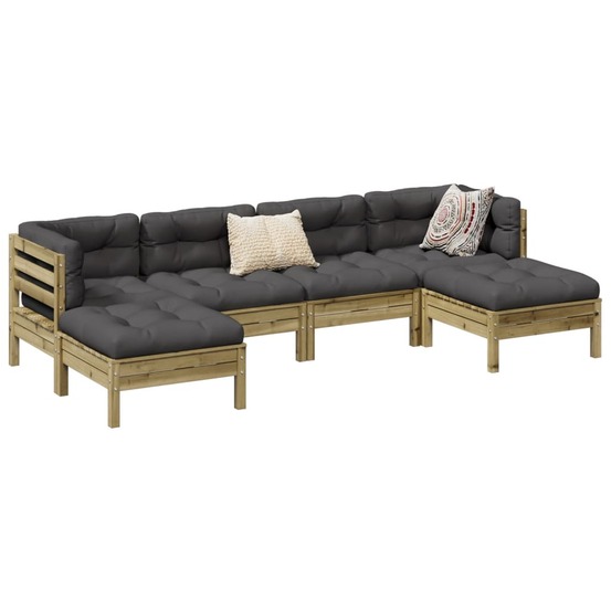Salon de jardin 6 pcs avec coussins bois de pin imprégné