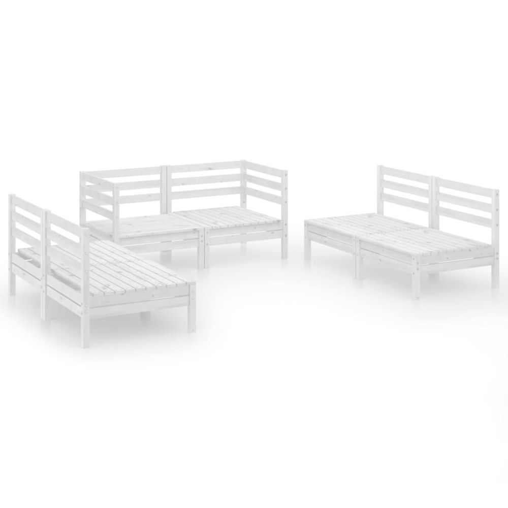 Salon de jardin 6 pcs blanc bois de pin massif