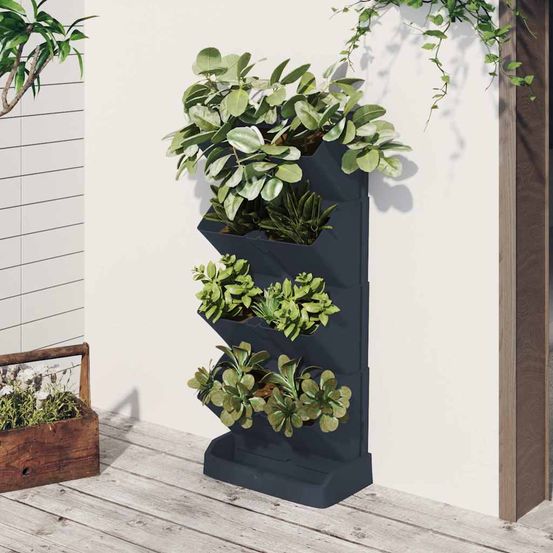 Mur végétal vertical 4 bacs en polypropylène pour balcon ou jardin anthracite