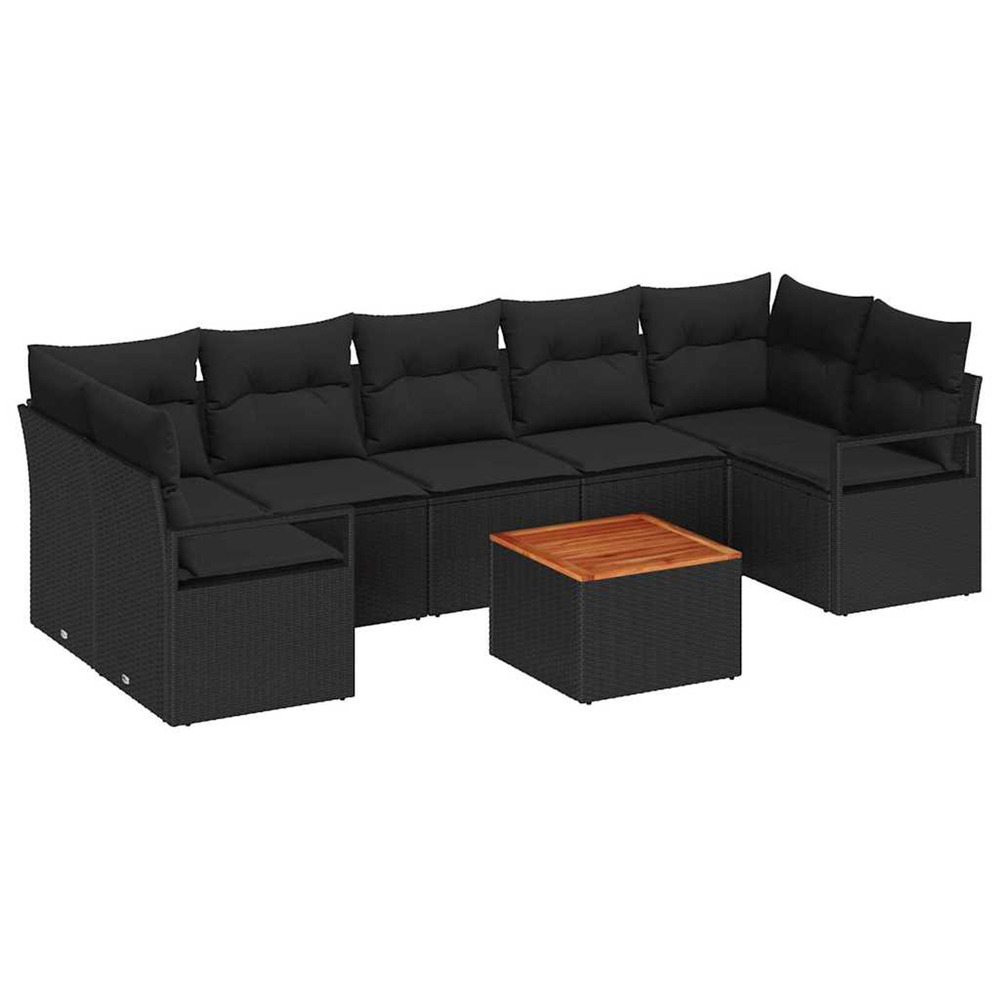 Ensemble de canapé de jardin avec coussin 8 pcs noir polyrotin