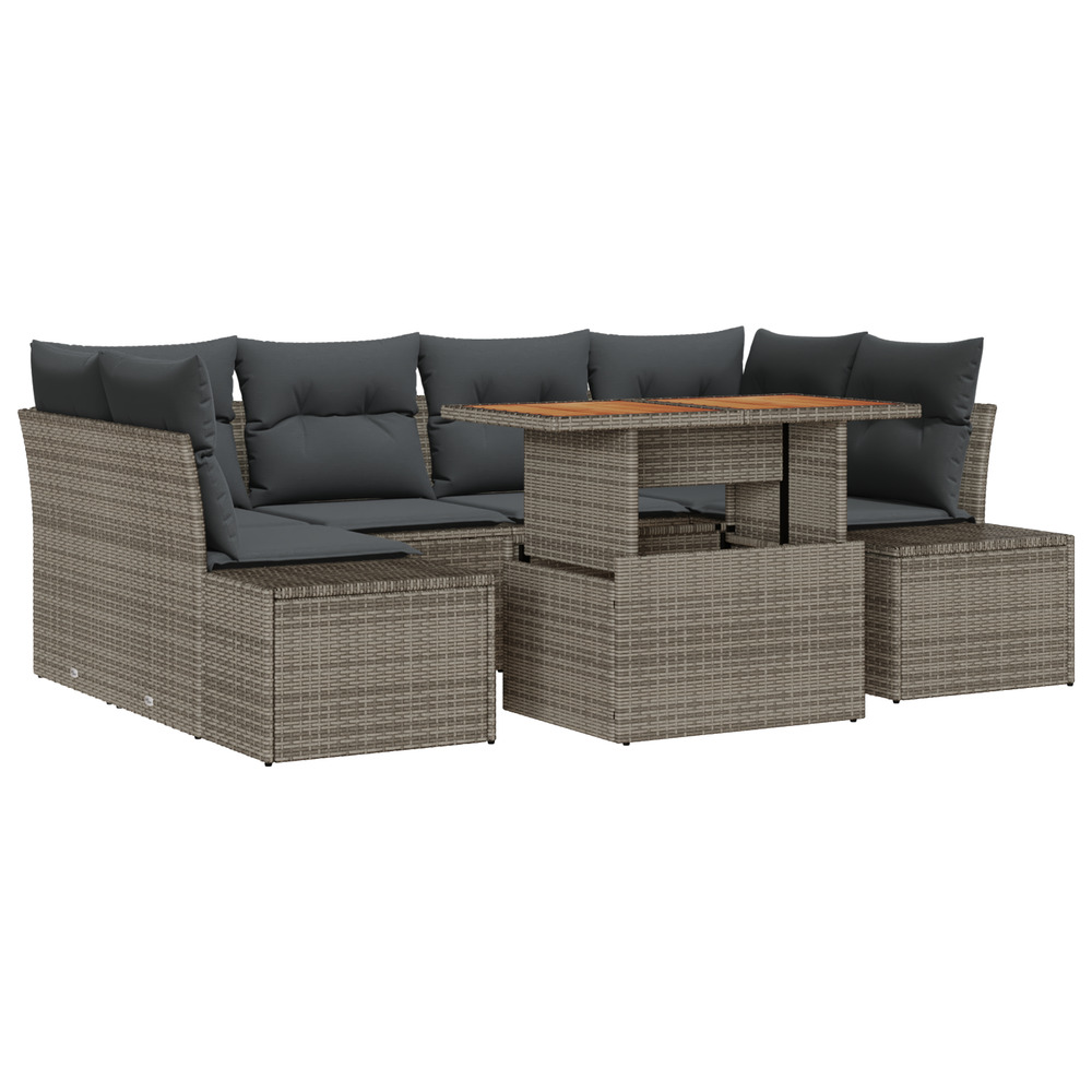 Ensemble de 7 canapés de jardin avec coussins gris rattan poly