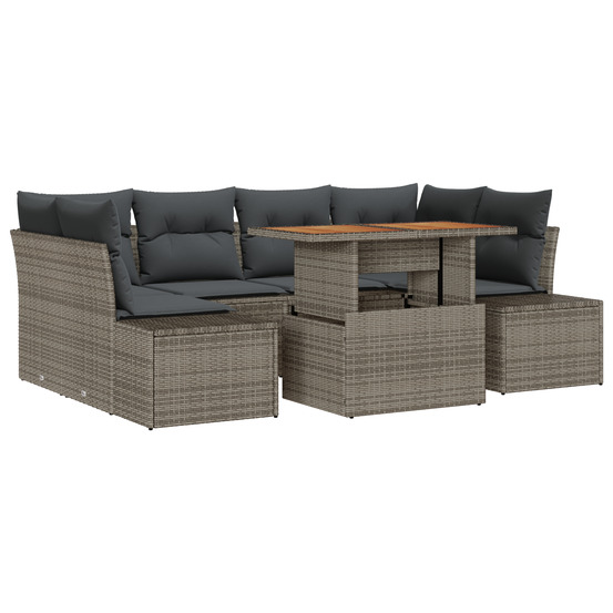 Ensemble de 7 canapés de jardin avec coussins gris rattan poly