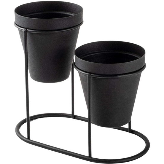 Cache-pots en métal 2 pots decorative noir