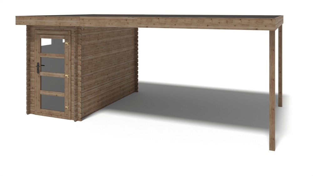 Abri de jardin en bois - 16m2 - 5,50x3m - traité - ep. 28mm - couleur: marron