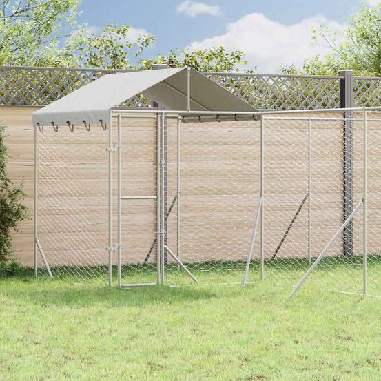 Chenil extérieur pour chien en acier galvanisé avec toit pour jardin 6x6x2,5 m