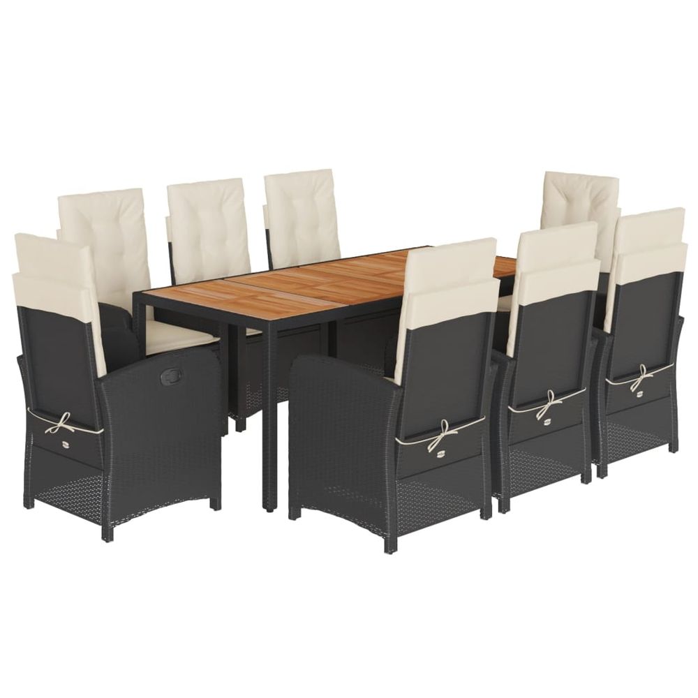 Ensemble à manger de jardin 9pcs coussins noir résine tressée