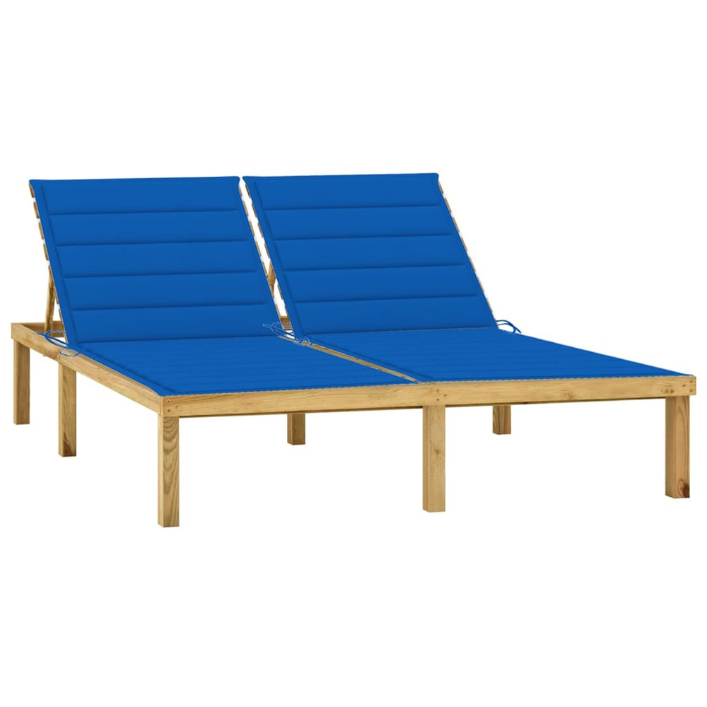 Chaise longue double et coussins bleu royal pin imprégné bain de soleil