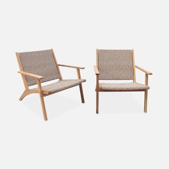 Lot de 2 fauteuils relax bois et résine effet paillage 62 x 78 x 67 cm