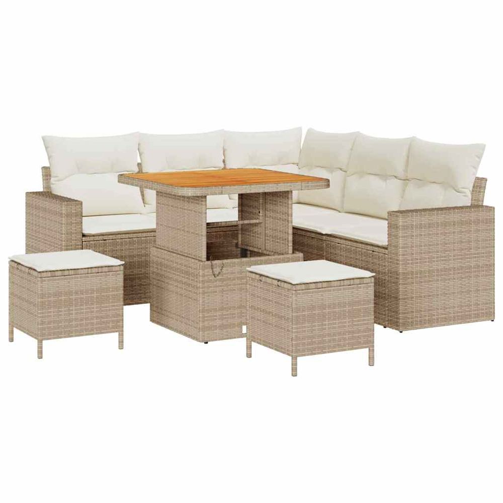 Ensemble de canapé de jardin 8 pc beige polyrotin
