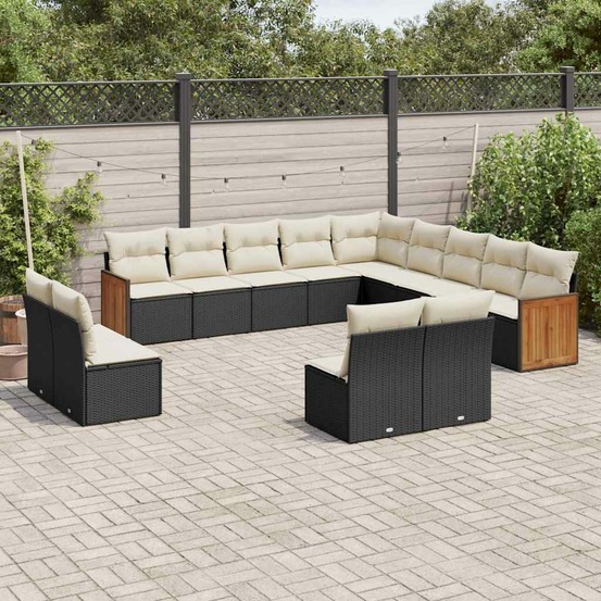 Salon de jardin avec coussins 13 pcs noir résine tressée