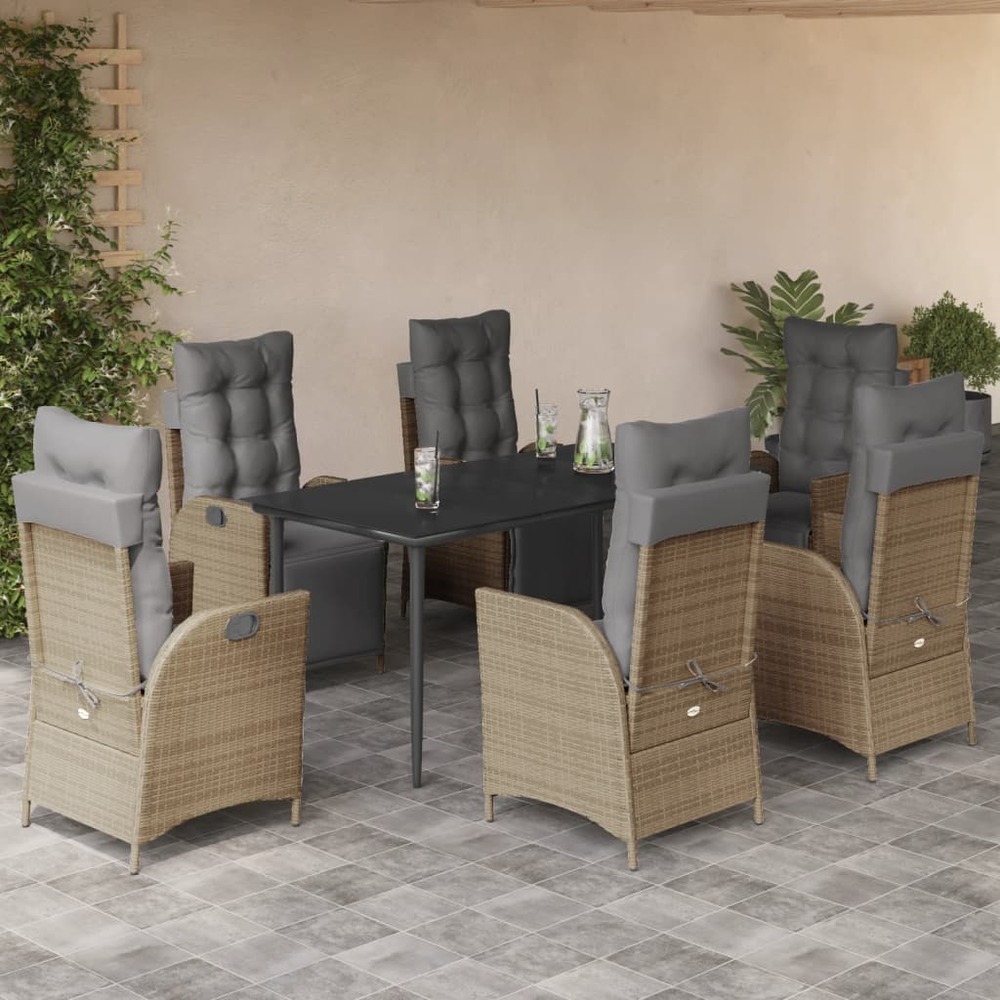 Ensemble à manger de jardin coussins 7 pcs mélange beige rotin