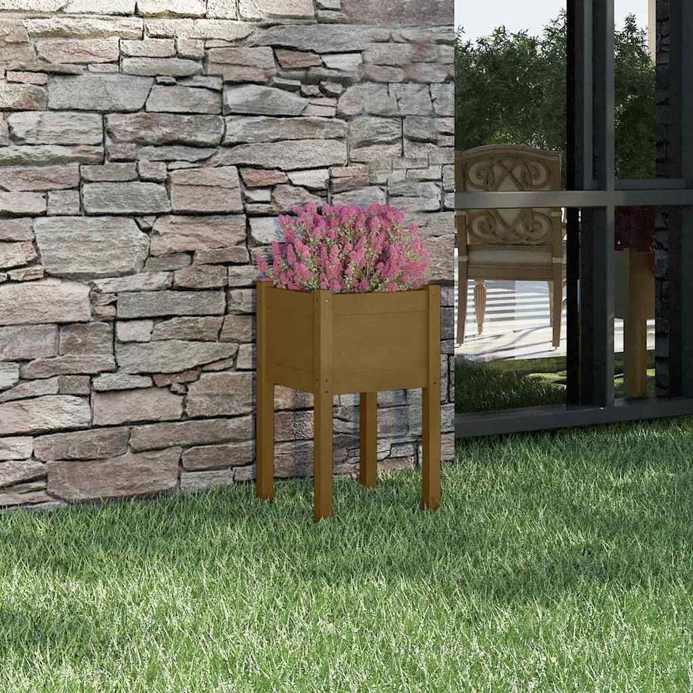 Jardinière haute en pin massif pour jardin et balcon marron miel 40x40x70 cm