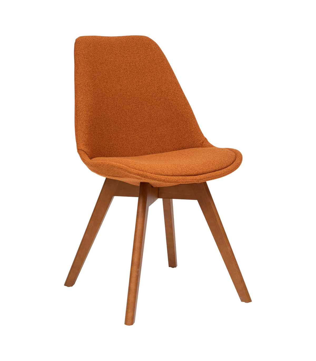 Chaise de table tissu chiné ambre et pieds en bois foncé
