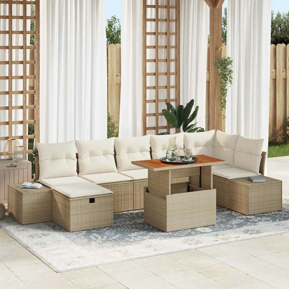 Ensemble de canapé de jardin 8 pcs beige polyrotin