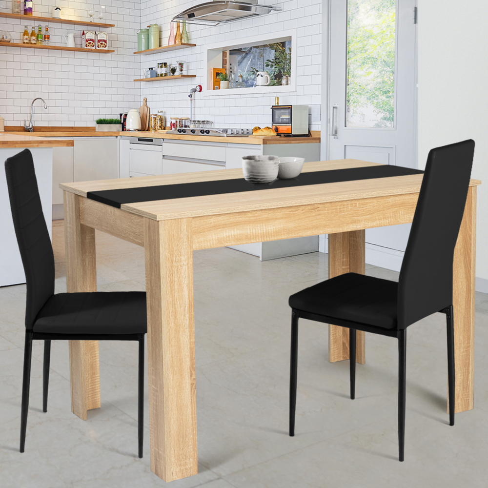 Table à manger rectangle rozy 6 personnes façon hêtre et noire 110 cm
