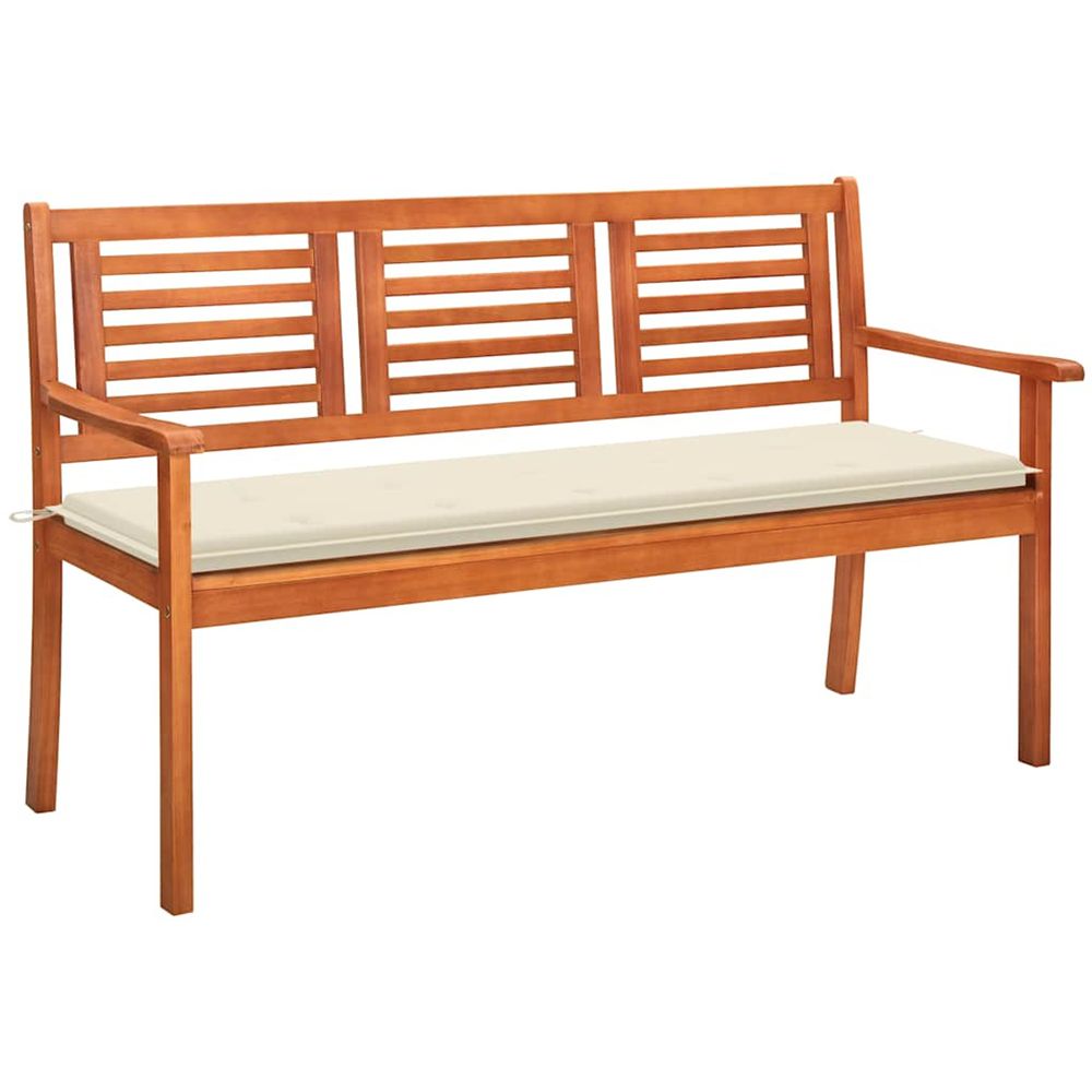 Banc de jardin 3 places avec coussin 150 cm bois d'eucalyptus