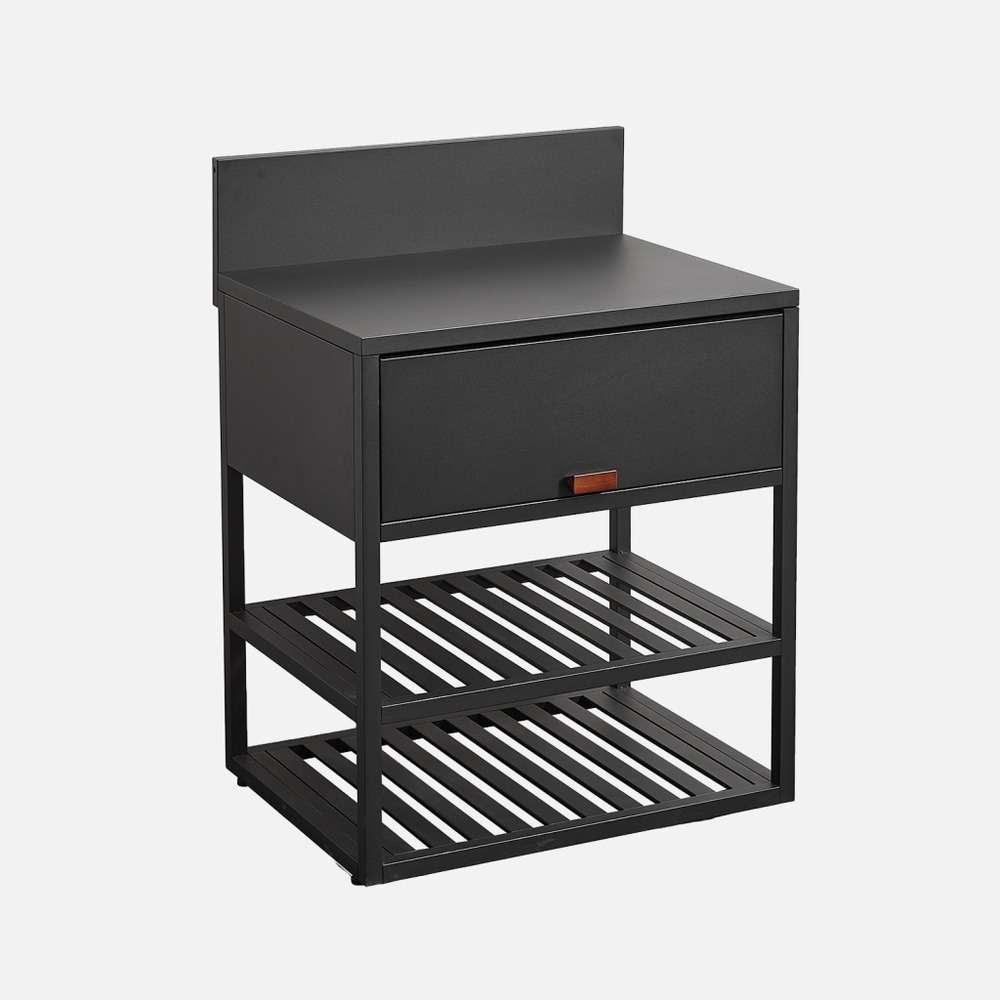 Cuisine extérieure acier 1 armoire 2 étagères l80cm noir - thira