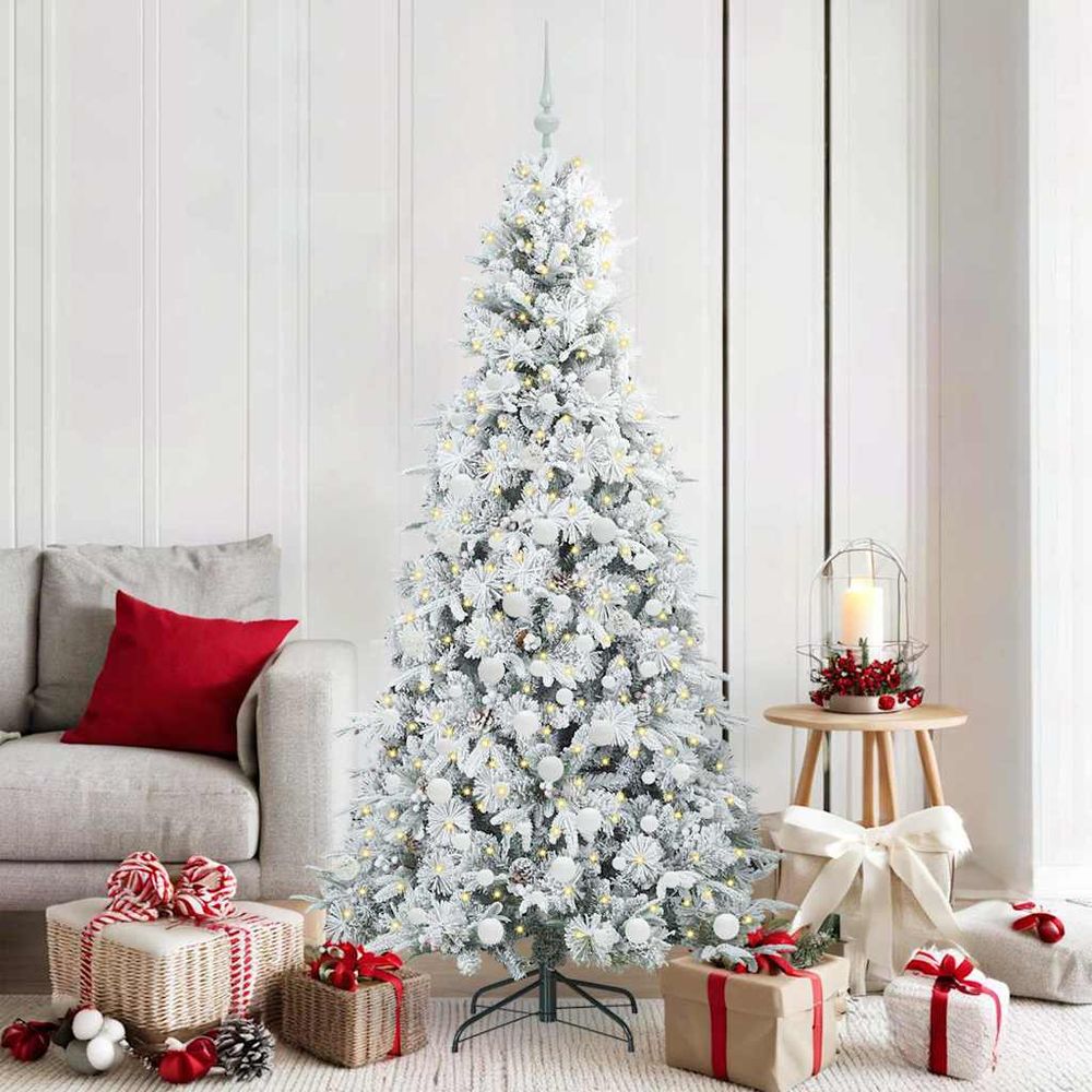 Sapin de noël artificiel 180 cm, kit complet avec 120 boules, pommes de pin et 300 led