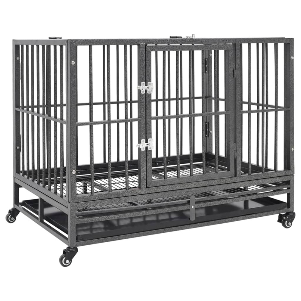 Cage pour chien avec roues et toit acier 102x72x85 cm