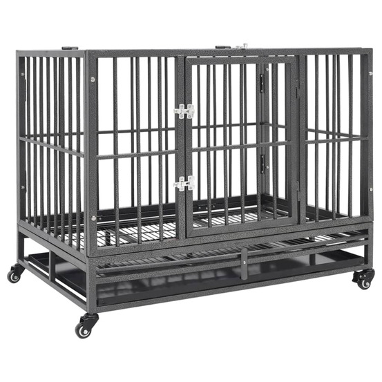 Cage pour chien avec roues et toit acier 102x72x85 cm