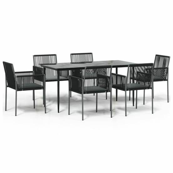 Ensemble à manger de jardin coussins 7 pcs noir rotin et acier