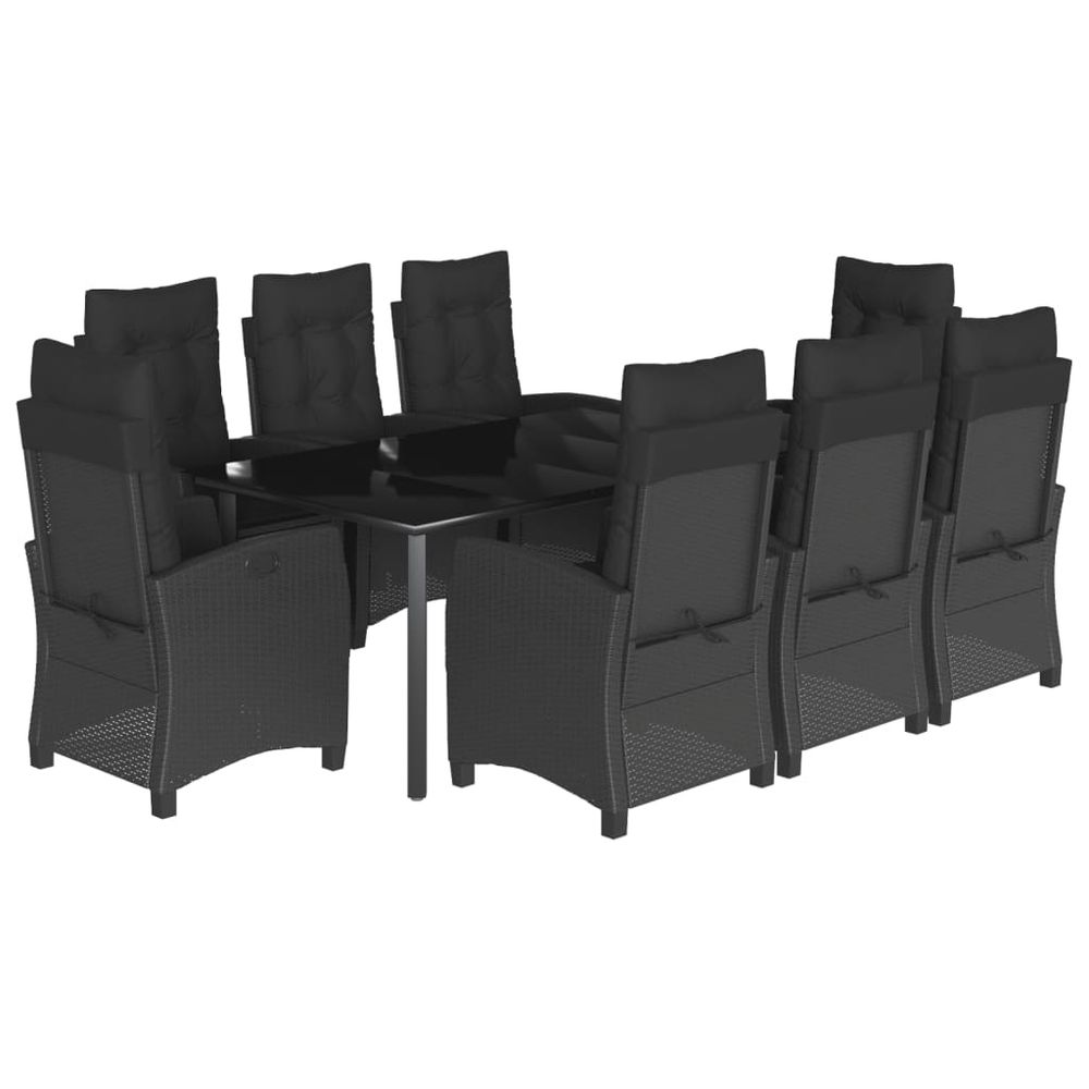 Ensemble à manger de jardin 9pcs coussins noir résine tressée