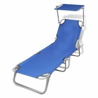Transat chaise longue bain de soleil lit de jardin terrasse meuble d'extérieur pliable avec auvent acier et tissu bleu 02_001