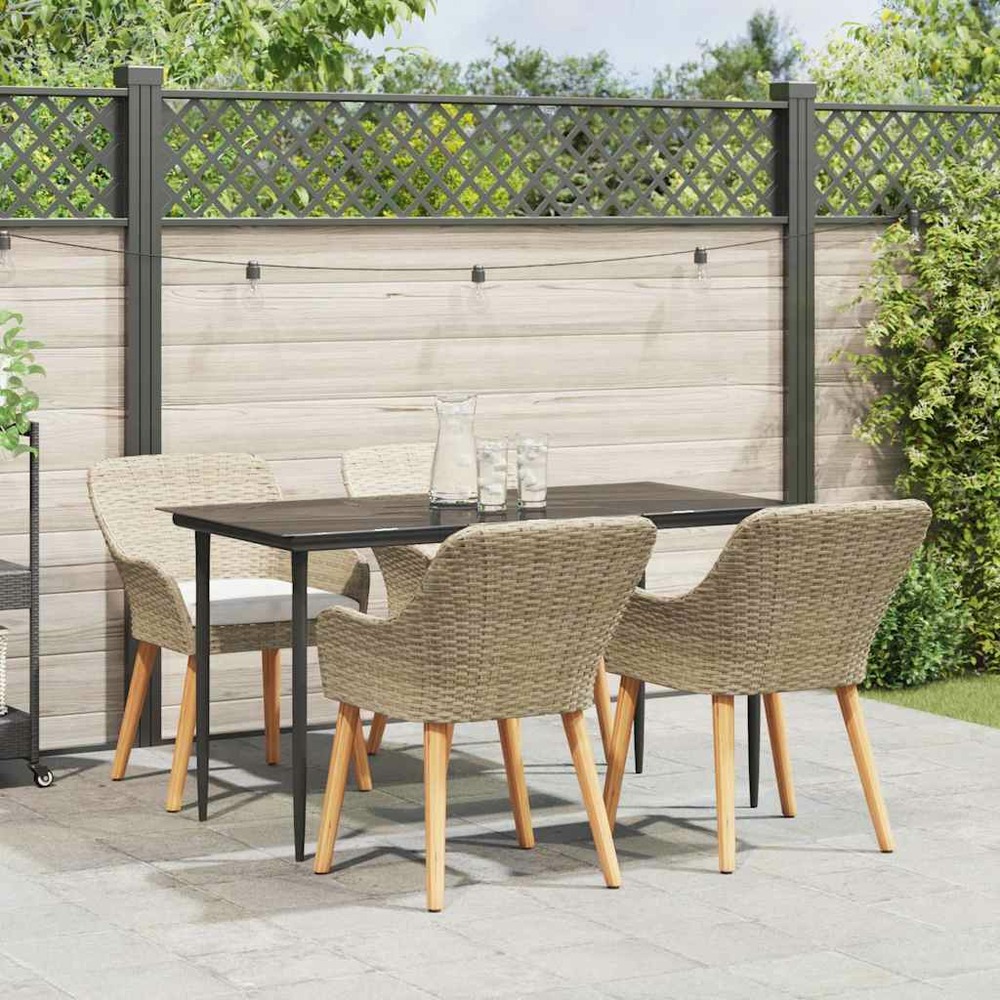 Ensemble de salle à manger pour jardin 5 pcs beige polyrotin