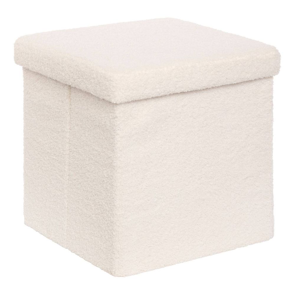 Pouf pliable coffre jaiko en bouclette blanc 38x38cm