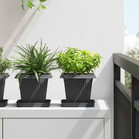 Mini pots carrés plastique intérieur extérieur plantes drainage 16x16x14cm noir