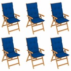 Chaises de jardin 6 pcs avec coussins bleu royal bois de teck