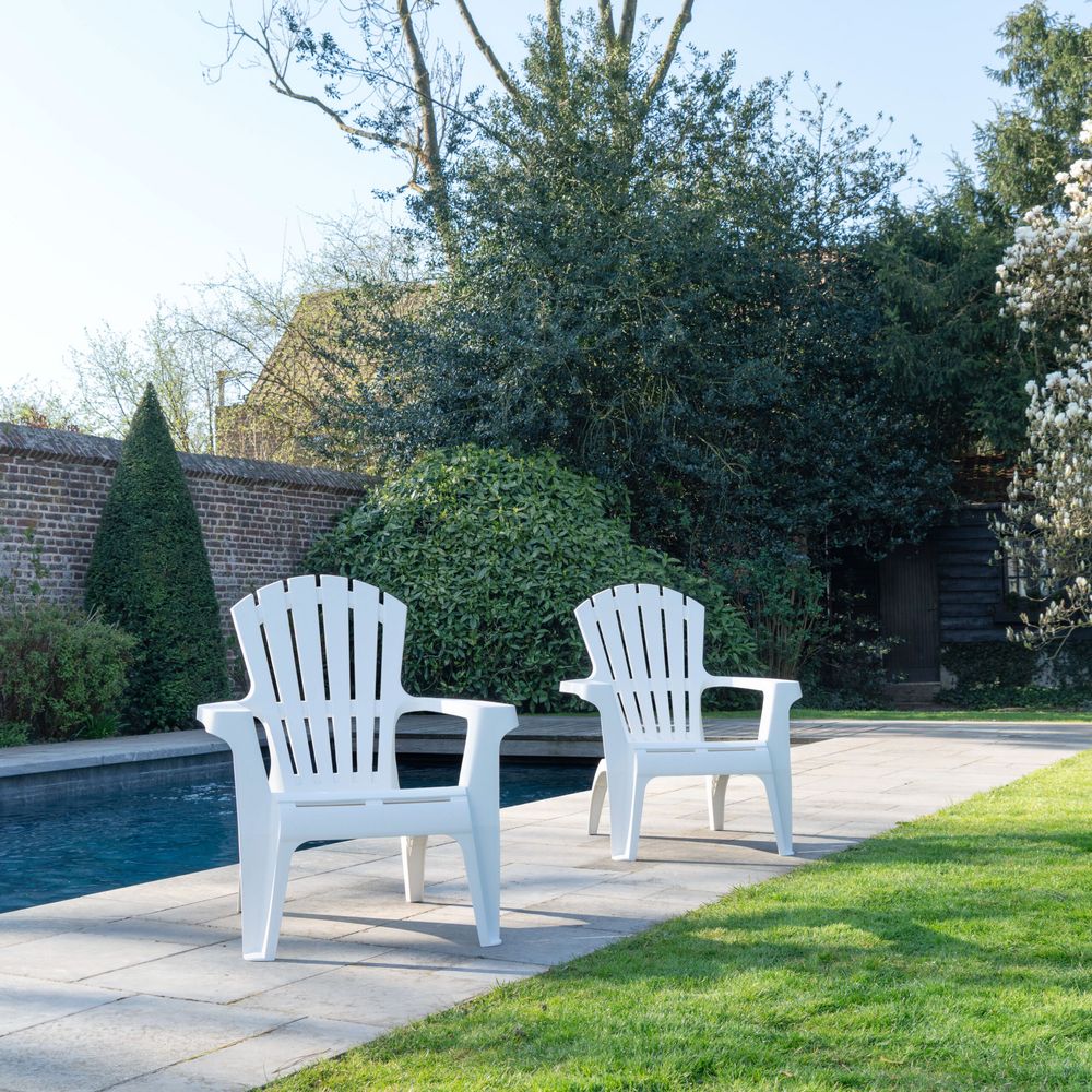 Lot de 2 fauteuils adirondack de jardin en résine empilables blanc