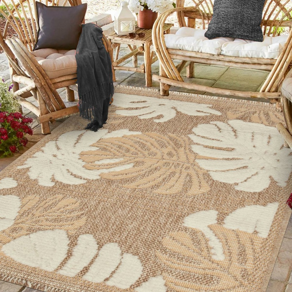 Tapis extérieur 200x290 tissé kilim maron et gris zephyr 1