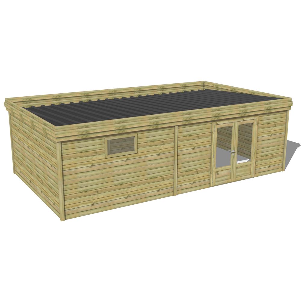 Abri de jardin bois pin traité autoclave 27mm - 7,695x4,34m / 33m2 - bac acier - abri français