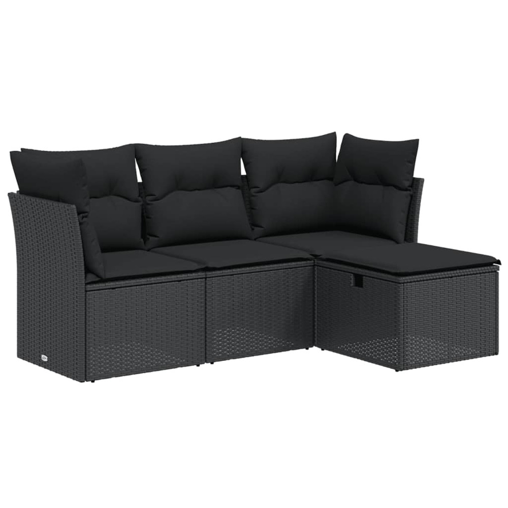 Salon de jardin 4 pcs avec coussins noir résine tressée