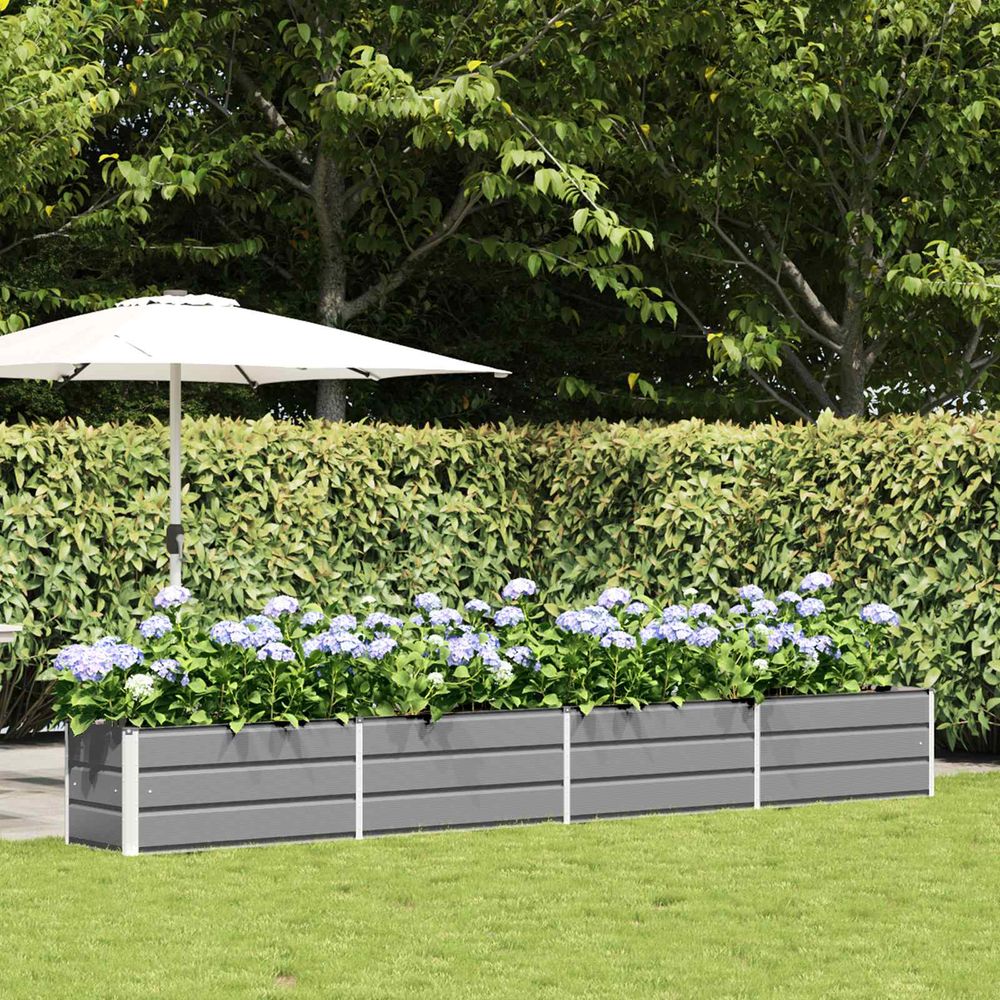 Très grande jardinière acier galvanisé pour aménagement extérieur 385x50x45 cm gris clair