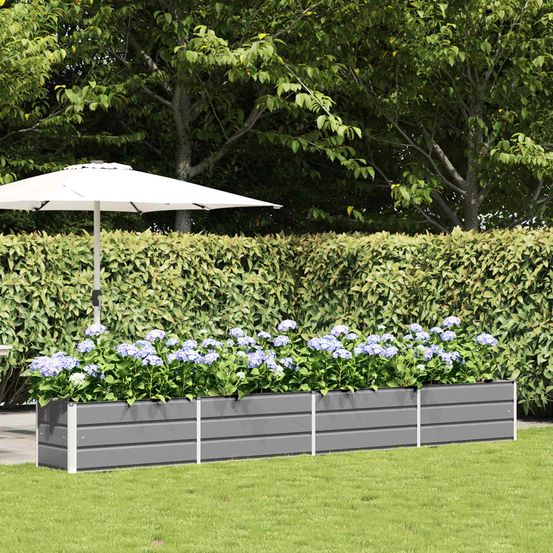 Très grande jardinière acier galvanisé pour aménagement extérieur 385x50x45 cm gris clair