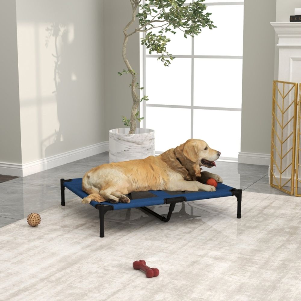 Lit chien surélevé métal oxford intérieur extérieur pliable respirant 92x76cm bleu - comfortxl pet living