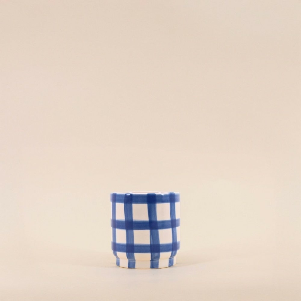 Cache pot en céramique à damiers bleu / blanc 9cm