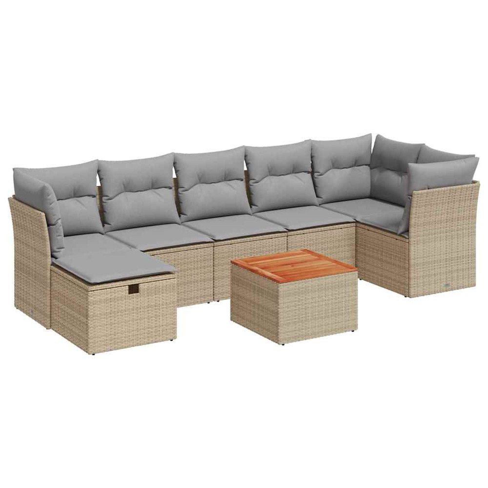 Salon de jardin avec coussins 8 pcs beige résine tressée
