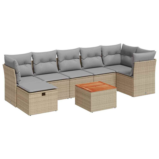 Salon de jardin avec coussins 8 pcs beige résine tressée