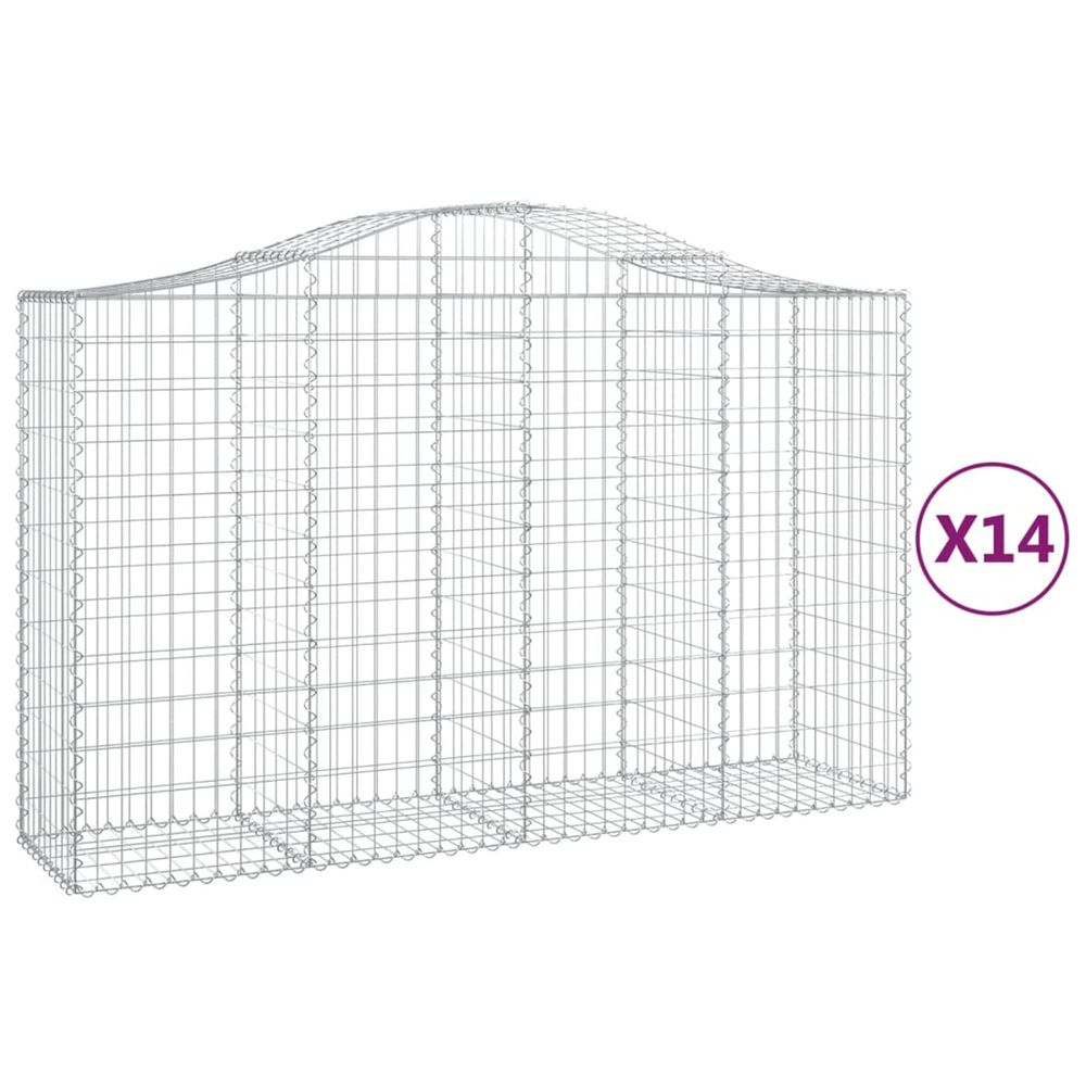 Paniers à gabions arqués 14 pcs 200x50x120/140 cm fer galvanisé