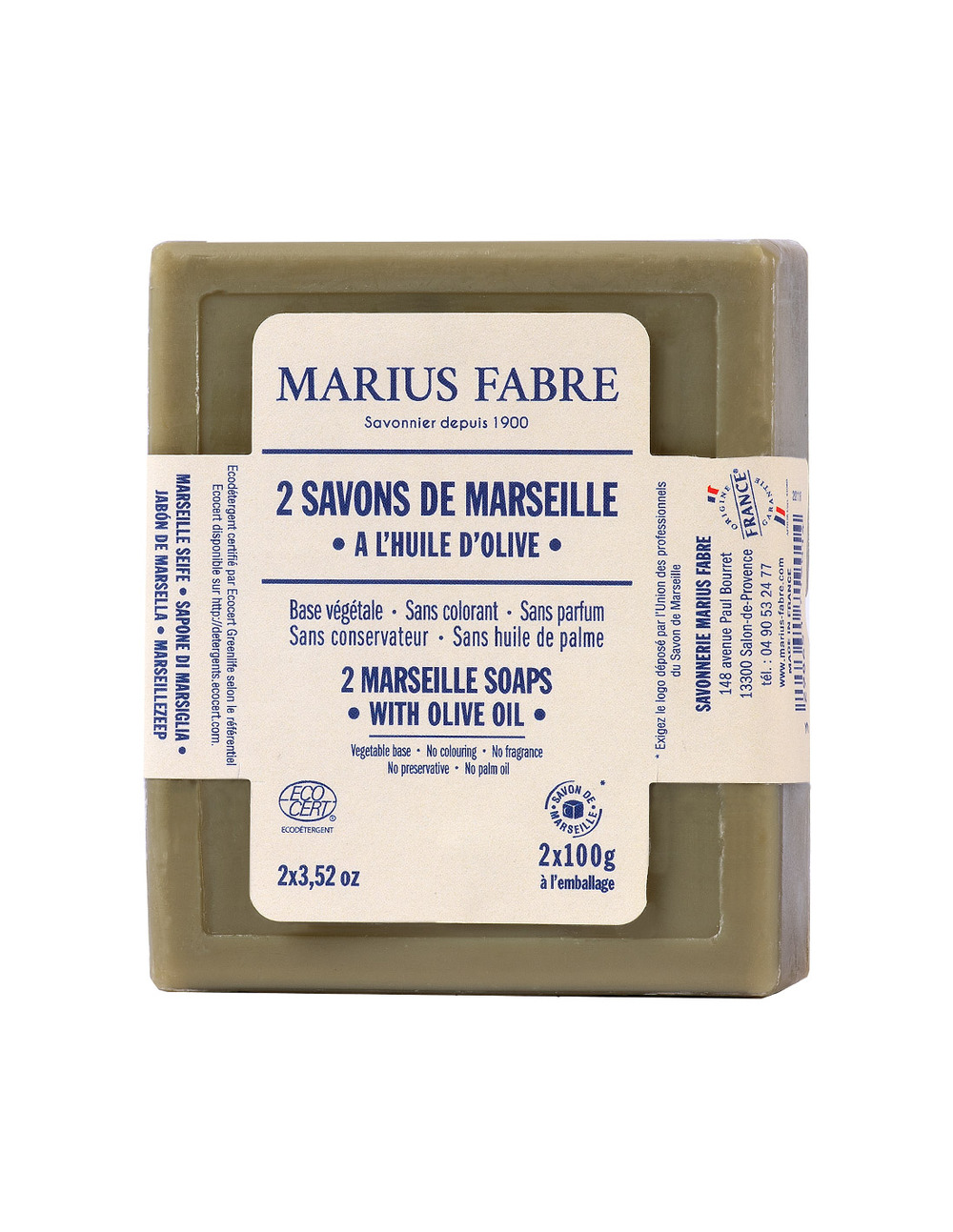 Savons de marseille à l'huile d'olive 2x100g - marius fabre
