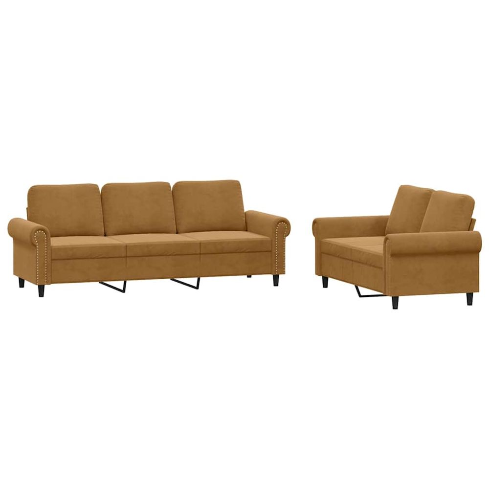 Ensemble de canapés 2 pcs avec coussins marron velours