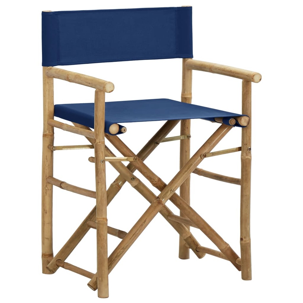 Chaises pliables de directeur lot de 2 bleu bambou et tissu