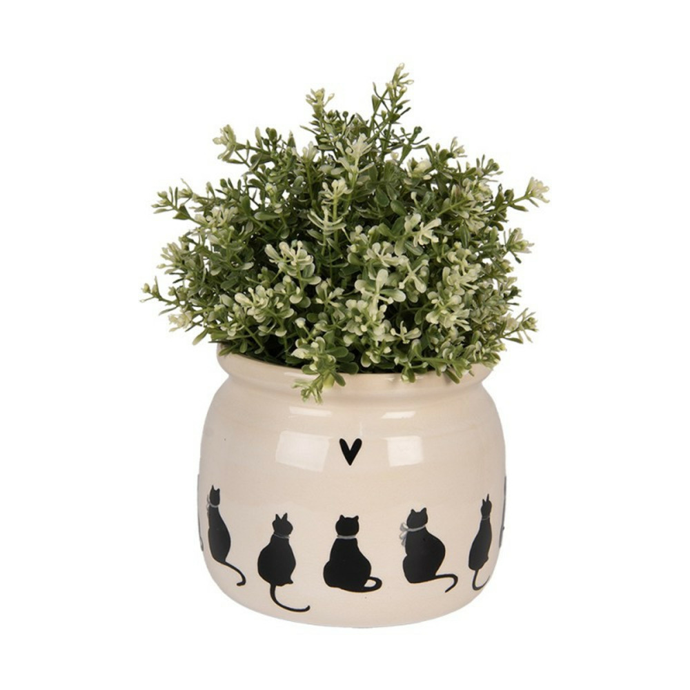 Pot de fleurs chats noirs céramique 16x16x13cm