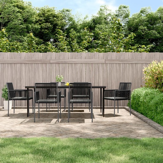 Ensemble à manger de jardin coussins 7 pcs noir rotin et acier